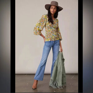 Antrophologie Rayna Relaxed Smocked Blouse Small